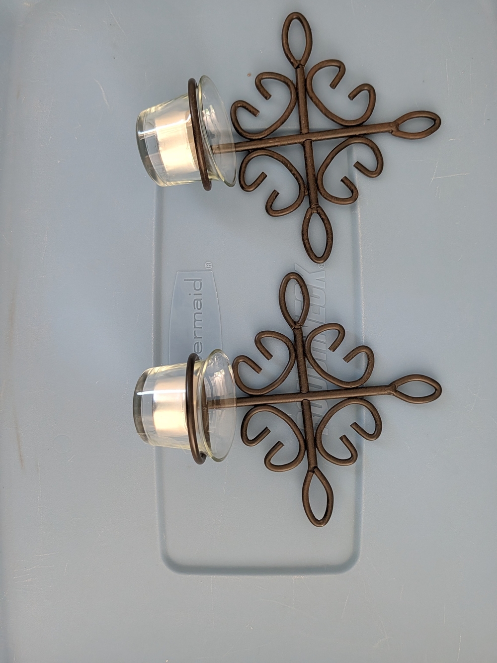 Ornate Metal Wall Candle Sconces with Glass Votives - Bronze